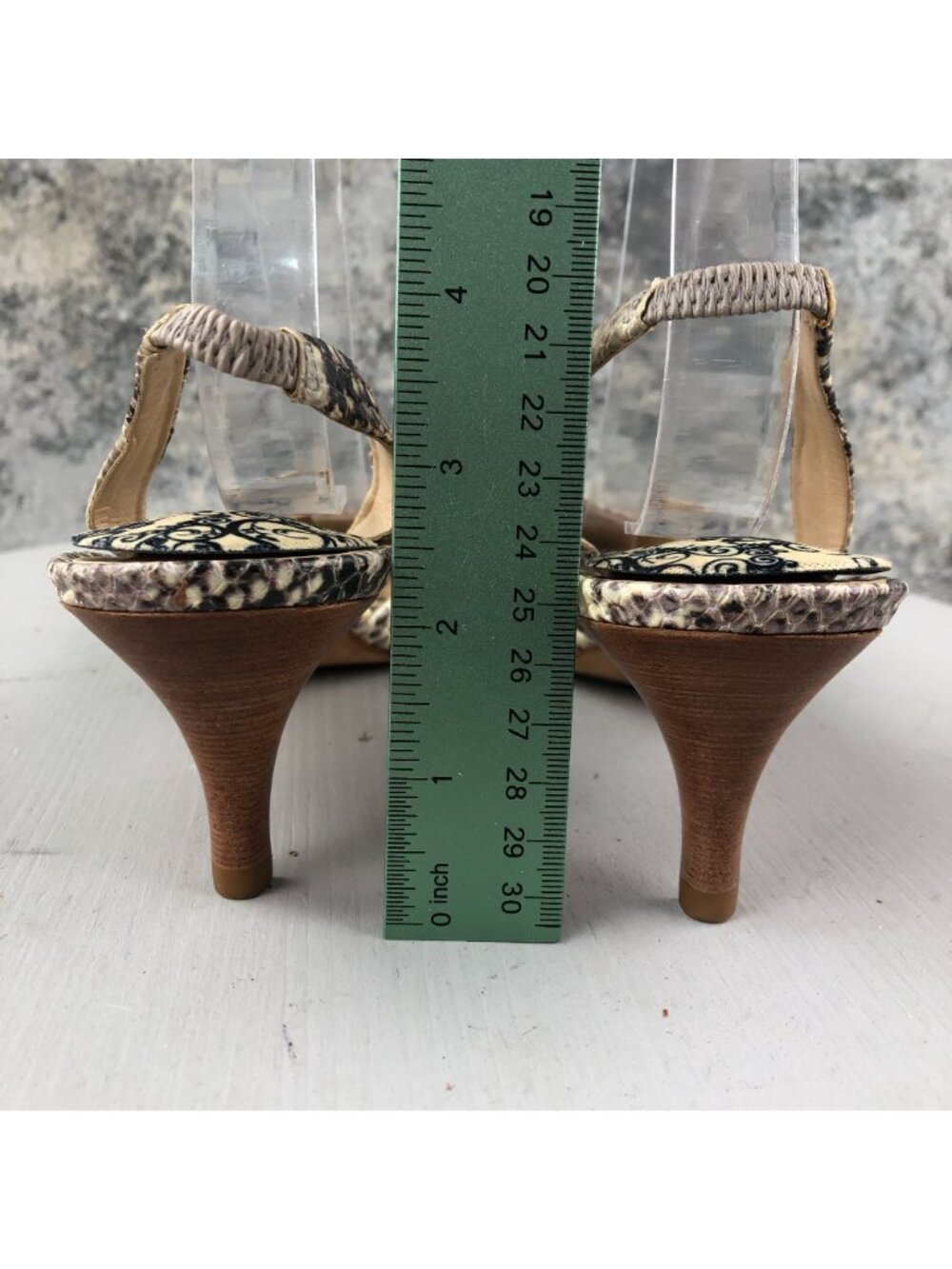 Talbots Women's 9W WIDE Brown Cream Leather Snakeskin Slingback Pumps BRAZIL - Picture 7 of 14
